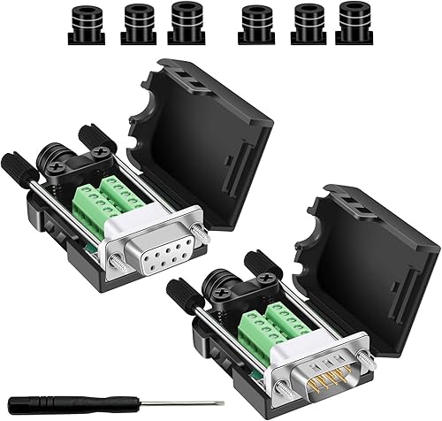 BIFALE DB9 Conector de ruptura (macho+hembra), DB9 Conector sin soldadura RS232 D-SUB Adaptadores serie 0.630 in más delgado 9 Pin Port Terminal