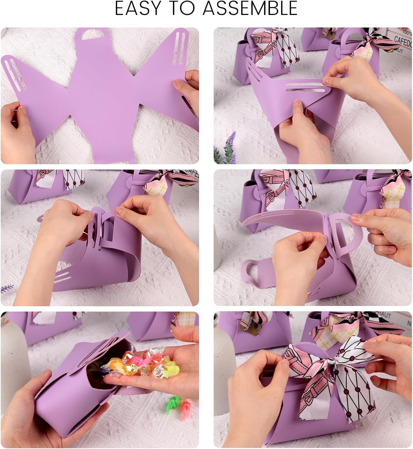 VGOODALL 10PCS Mini Gift Boxes, Purple PU Leather Party Favor Bags with Handle for Wedding Bridal Shower Birthday Party Decoration, 4.7"x2"x5.1" - Image 3