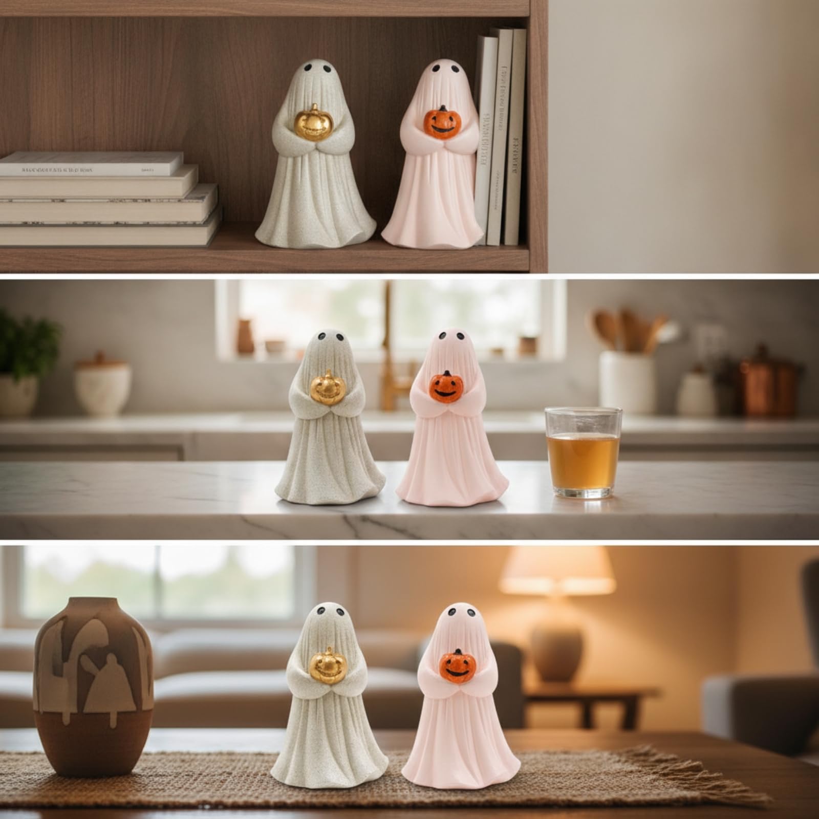 2 Pezzi Statuetta Fantasma con Zucca Decorativa Spettri con Zucca Piccole Decorazione per Halloween