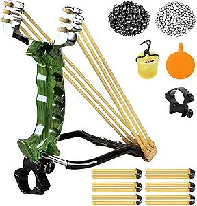 Professional Wrist-Braced Slingshots Set for Hunting, High Velocity Tactical Wrist Support Sling Shot with Ammo Balls & Replacement Bands (Target Practice Kit)