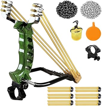 Professional Wrist-Braced Slingshots Set for Hunting, High Velocity Tactical Wrist Support Sling Shot with Ammo Balls & Replacement Bands (Target Practice Kit)