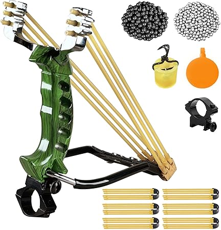 Professional Wrist-Braced Slingshots Set for Hunting, High Velocity Tactical Wrist Support Sling Shot with Ammo Balls & Replacement Bands (Target Practice Kit)