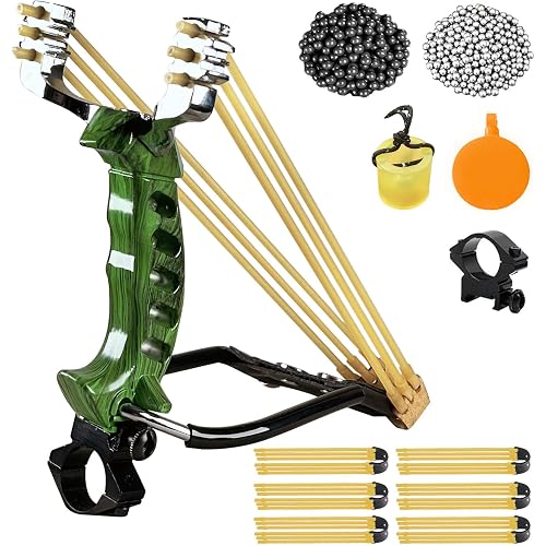 Professional Wrist-Braced Slingshots Set for Hunting, High Velocity Tactical Wrist Support Sling Shot with Ammo Balls & Replacement Bands (Target Practice Kit)
