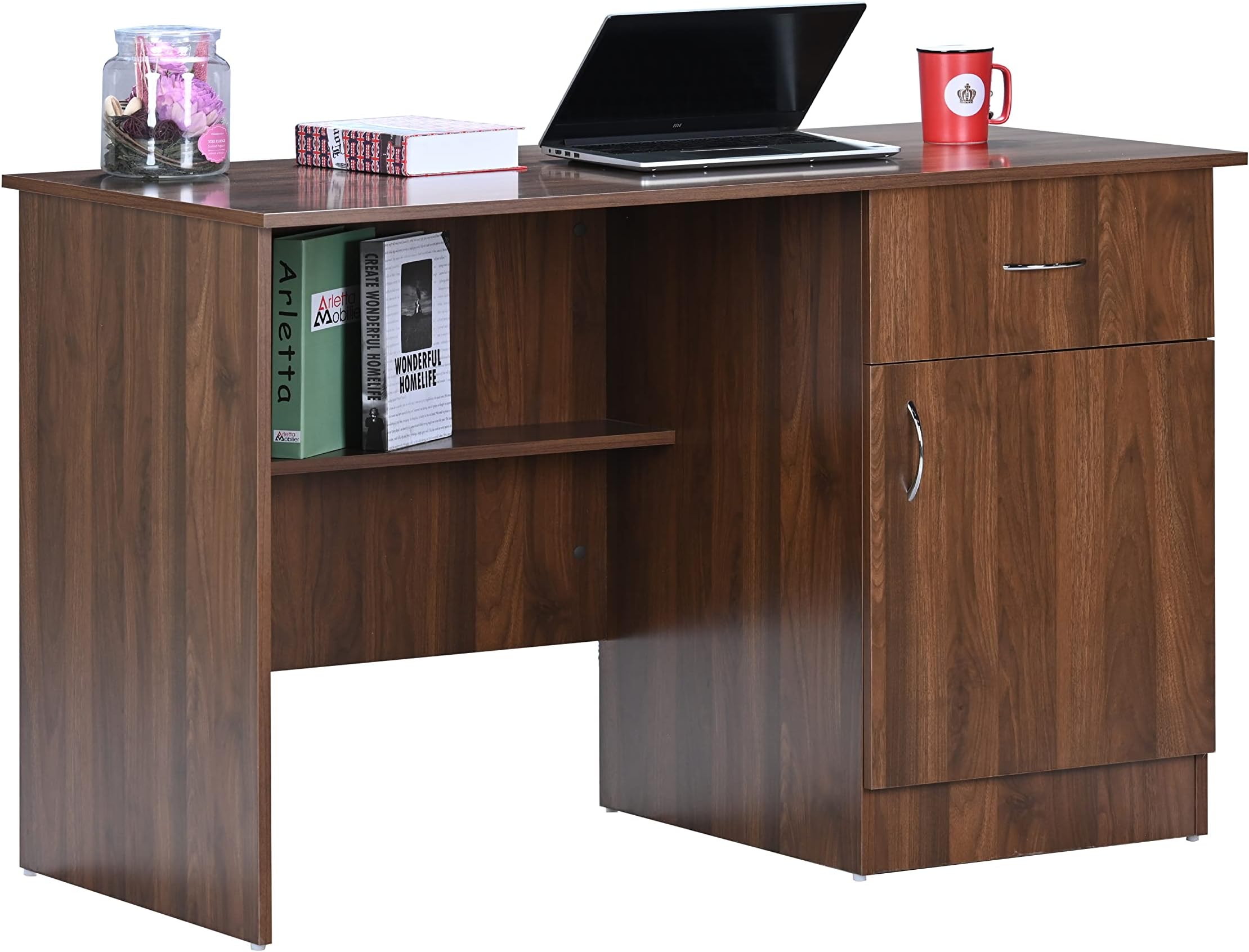 DeckUp Hermes Engineered Wood Study & Computer Table and Office Desk (Walnut, Matte Finish)