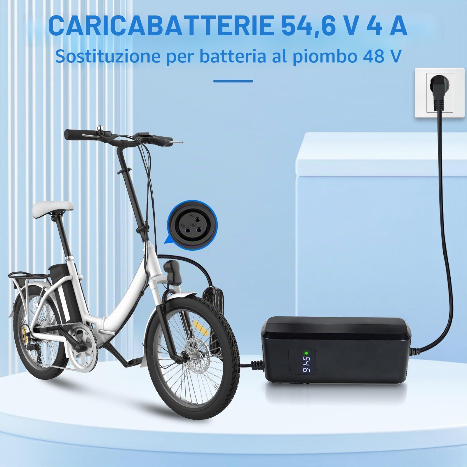 Batteria al litio da 54,6 4 A, per scooter elettrico, 48 V, 13 s, batteria agli ioni di litio, 3 pin, adattatore XLR da 48 V, ventola integrata con display per visualizzare la tensione di carica