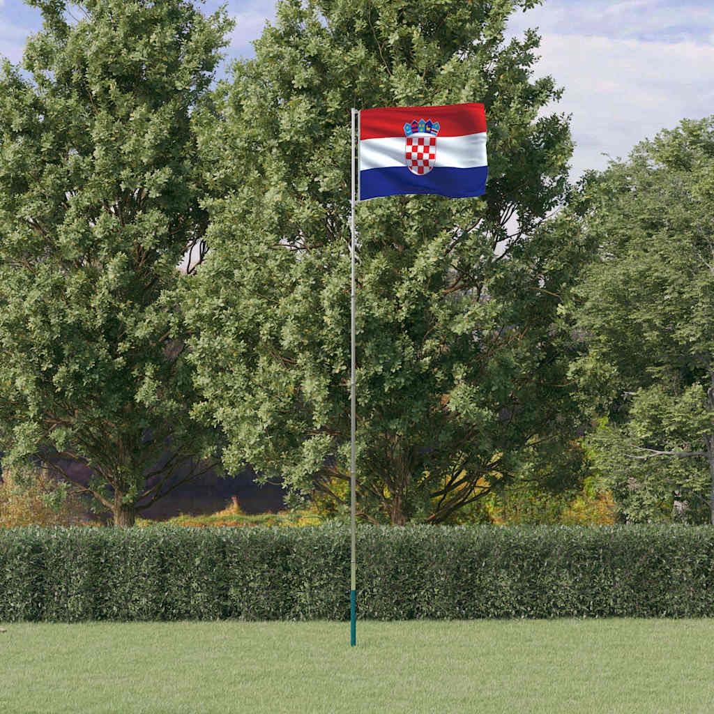 Mangloder - Bandera croata telescópica de aluminio, 5,5 m de altura, 90 x 150 cm, poliéster, con casquillo de suelo, ojales y accesorios de montaje para jardín, terraza, exterior, fiesta y estadio