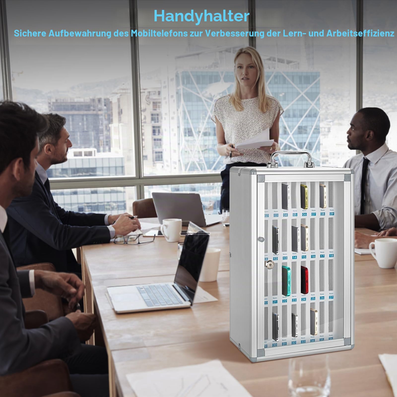 36 Slots Handy-Aufbewahrungsschrank, tragbare Box mit Griff, Wandmontage-Schließfach für Klassenzimmer