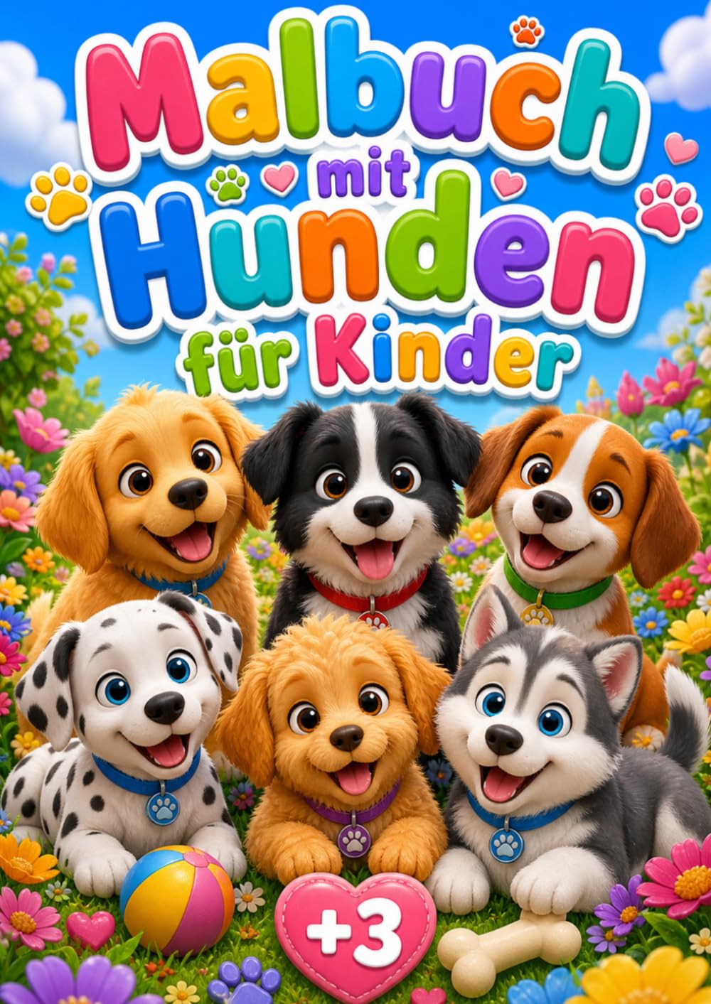 Hunde Malbuch, Malbuch für Kinder, Kinder ab 3 Jahren, Ausmalbilder, süße Welpen.: 30 große und einfache Ausmalbilder mit süßen Welpen