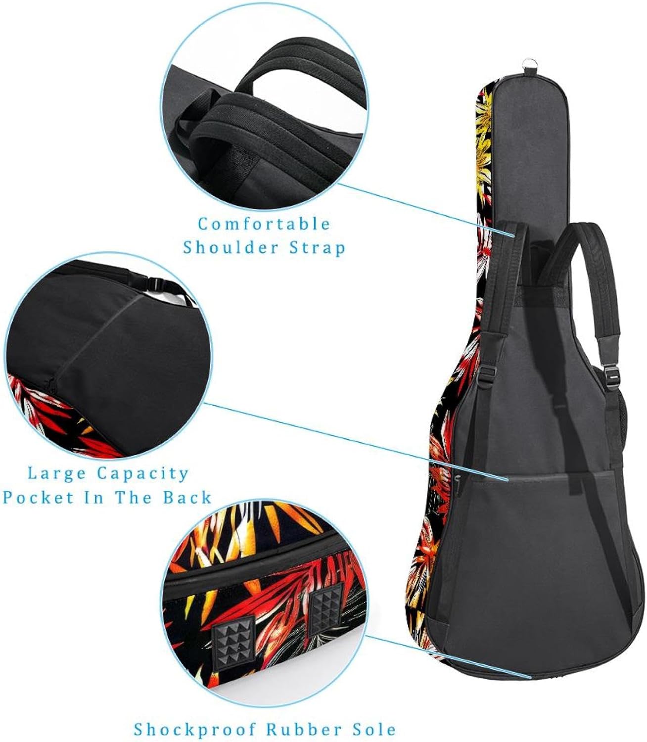 40 41 42 Inch Acoustic Guitar Bag, 0.4 In Thick Sponge Padded Guitar Case Gig Bag with Back Hanger Loop and 2 Pockets, Aesthetic Tropical Pattern Background