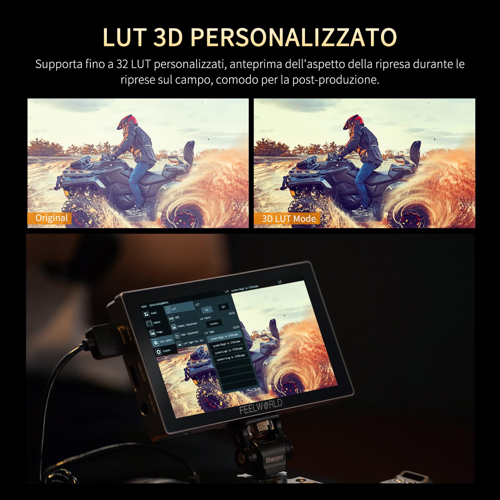 FEELWORLD P6X 1000Nit Alluminio Monitor da Campo per Fotocamera,5.5 Pollici Touchscreen Monitor video per Fotocamera con con batteria F750 e borsa 4K HDMI, Full HD,3D-LUT, HDR, forma d'onda