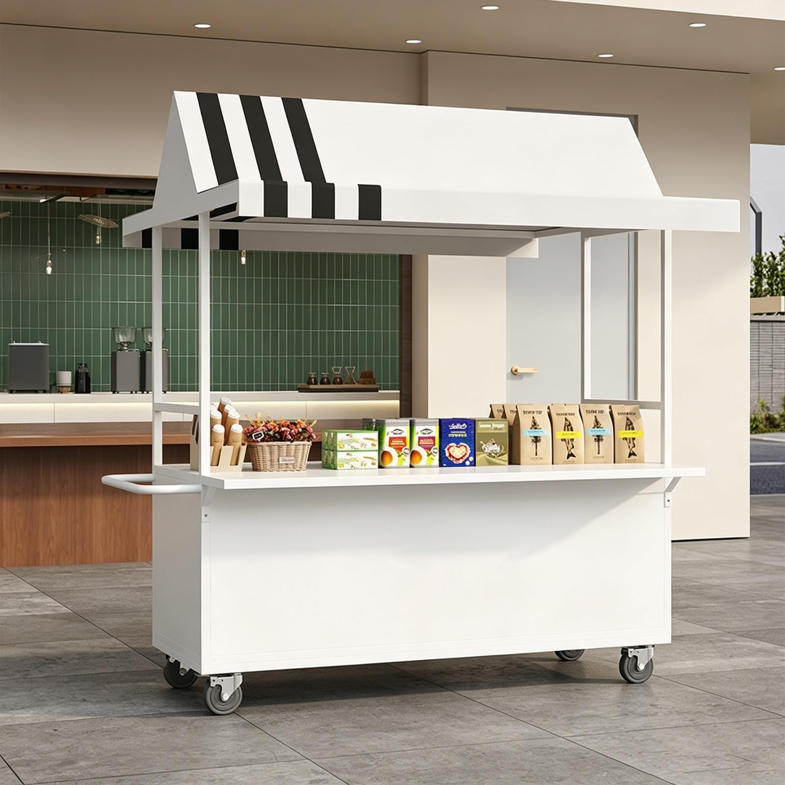 Mobile Street Vendor Cart, Portable Food Carts with 360° swivel wheels