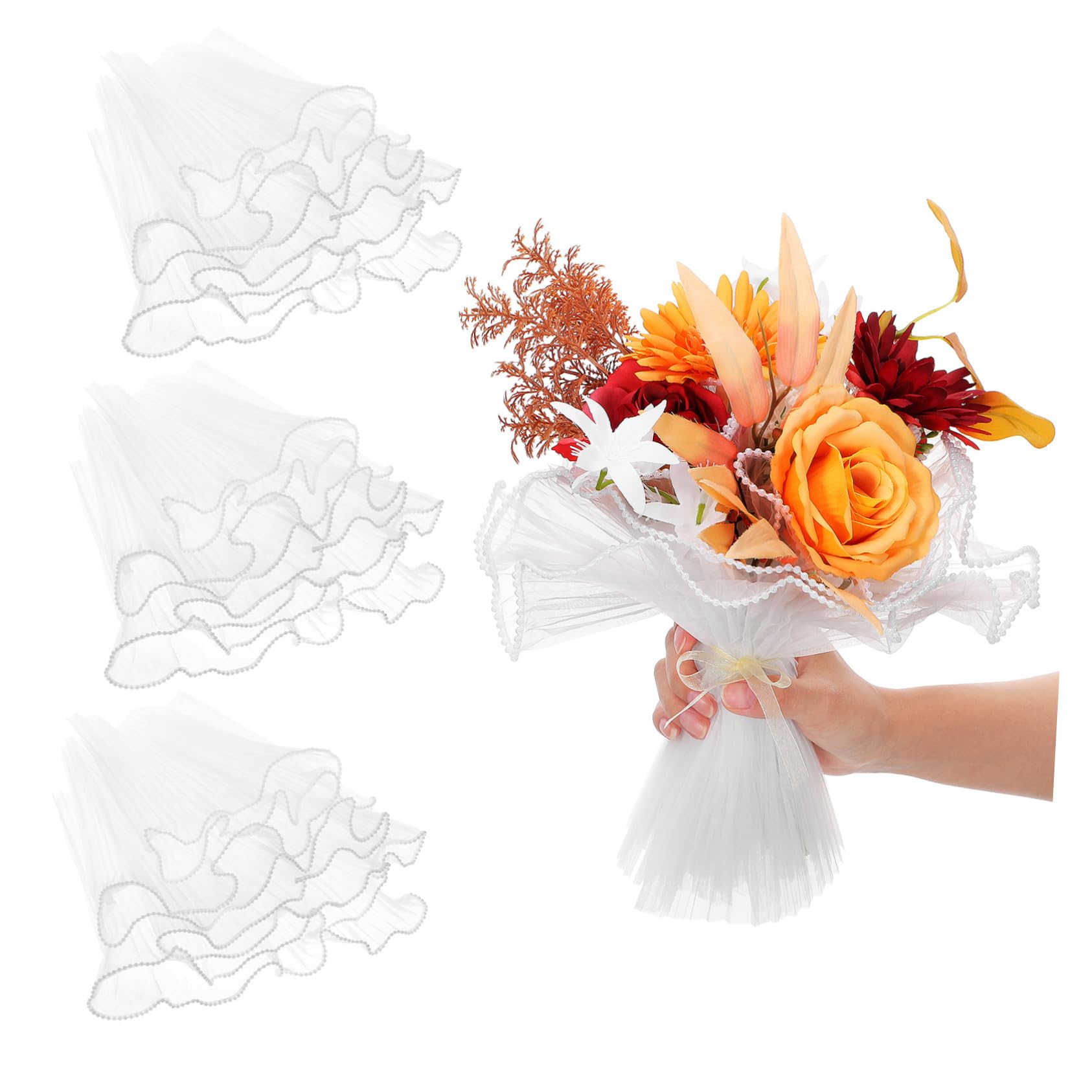 Homoyoyo Floral Wrapping Mesh Pearl Yarn Netting 28cm x Wavy Netting for Bouquets Wedding Flower Packaging Floral Wire White