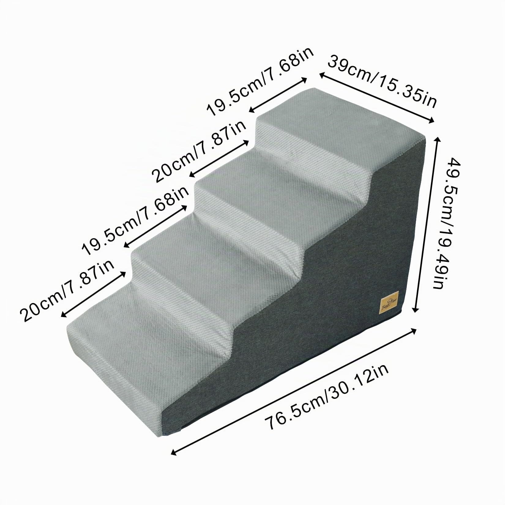 BingoPaw Hundetreppe 4 Stufen 50cm hoch, Haustiertreppe für Bett und Sofa aus Hochdichtem Schwamm, Tragbar Hunderampe mit Abnehmbarem, Waschbarem Bezug und Rutschfestem Boden, 39x76x50cm