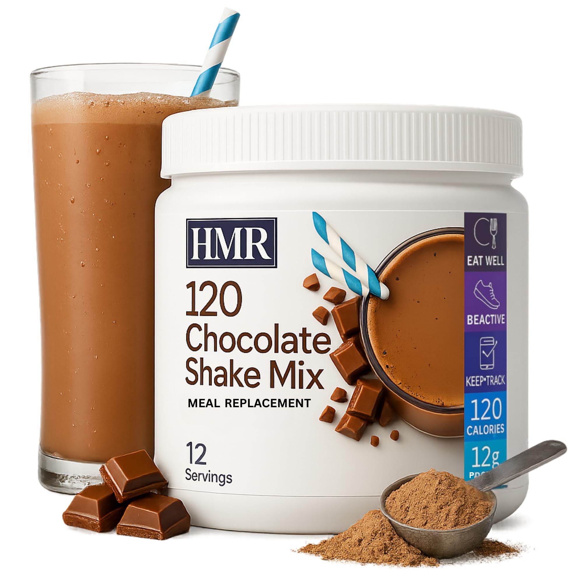 HMR 120 Chocolate Shake Meal Replacement Powder, 12g Protein, 120 Cal., Canister of 12 Servings