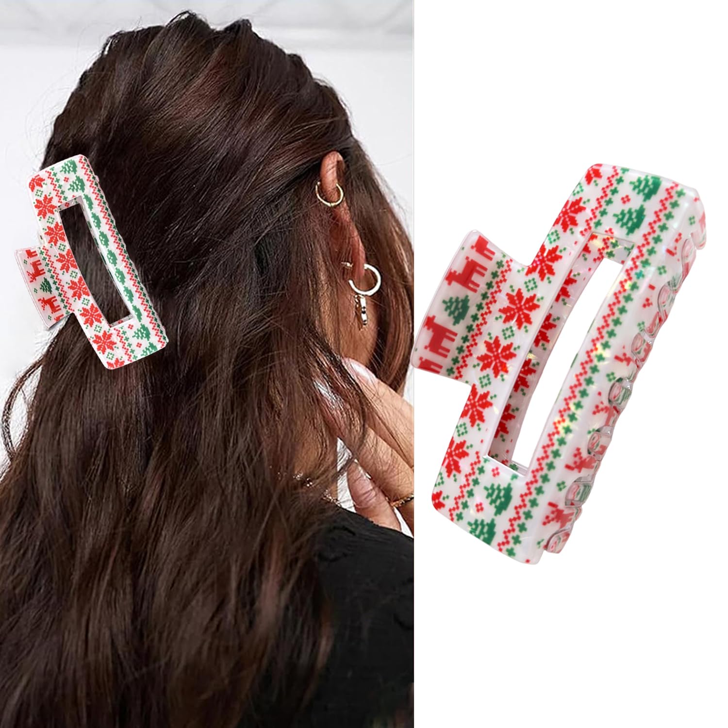Christmas Large Hair Clips, Cute Hair Claw Clips for Thick or Thin Hair Winter Snowflake Hair Accessories Christmas Hair Clamp Clips Non Slip Strong Hold Hair Barrettes Xmas Hair Styling Decorations