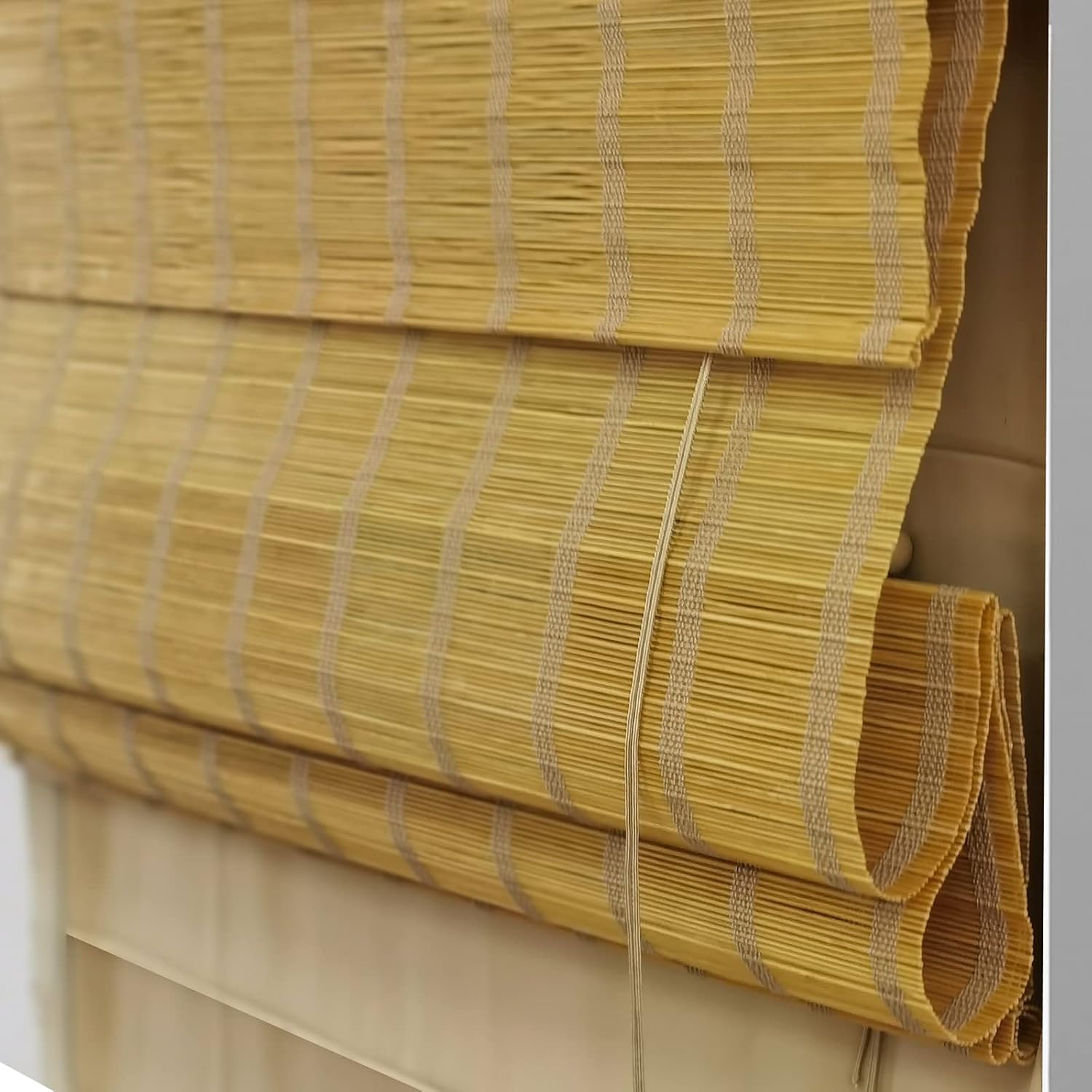 LETAU No Tools No Drill Wood Window Roman Shades, Bamboo Lined Blackout Window Blinds for Home Indoor,Office,Kitchen,Pattern 7