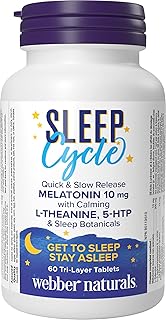 Webber Naturals Sleep Cycle Melatonin with L-Theanine, 5-HTP & Sleep Botanicals, 60 Tri-Layer Tablets, For Sleep Support, Vegan
