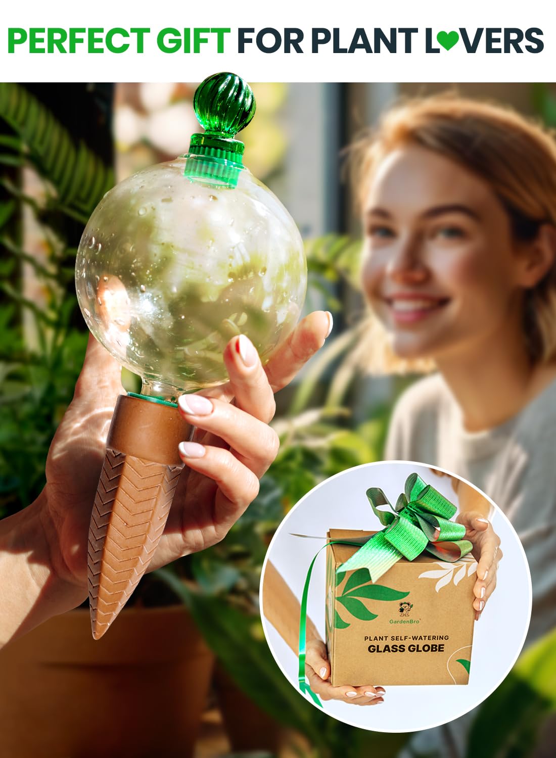 Pflanzen-Bewässerungskugeln für Zimmerpflanzen mit selbstbewässerndem Pflanzeinsatz aus Terrakotta, Premium-XL-Glas, mundgeblasene Kugel, automatische Pflanzgefäß-Bewässerung, Geschenkidee für Gärtner