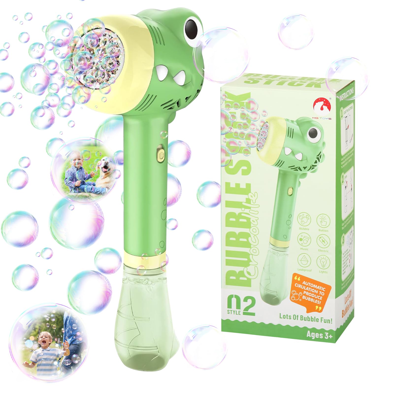 Dinosaur Bubble Wand for Kids Toddlers - Bubble Machine Gun Blower Maker with Light and Music - Outdoor Bubbles Toys for Kids Ages 4-8 - Party Birthday Gifts for 3 4 5 6 7 8+ Years Old Kid
