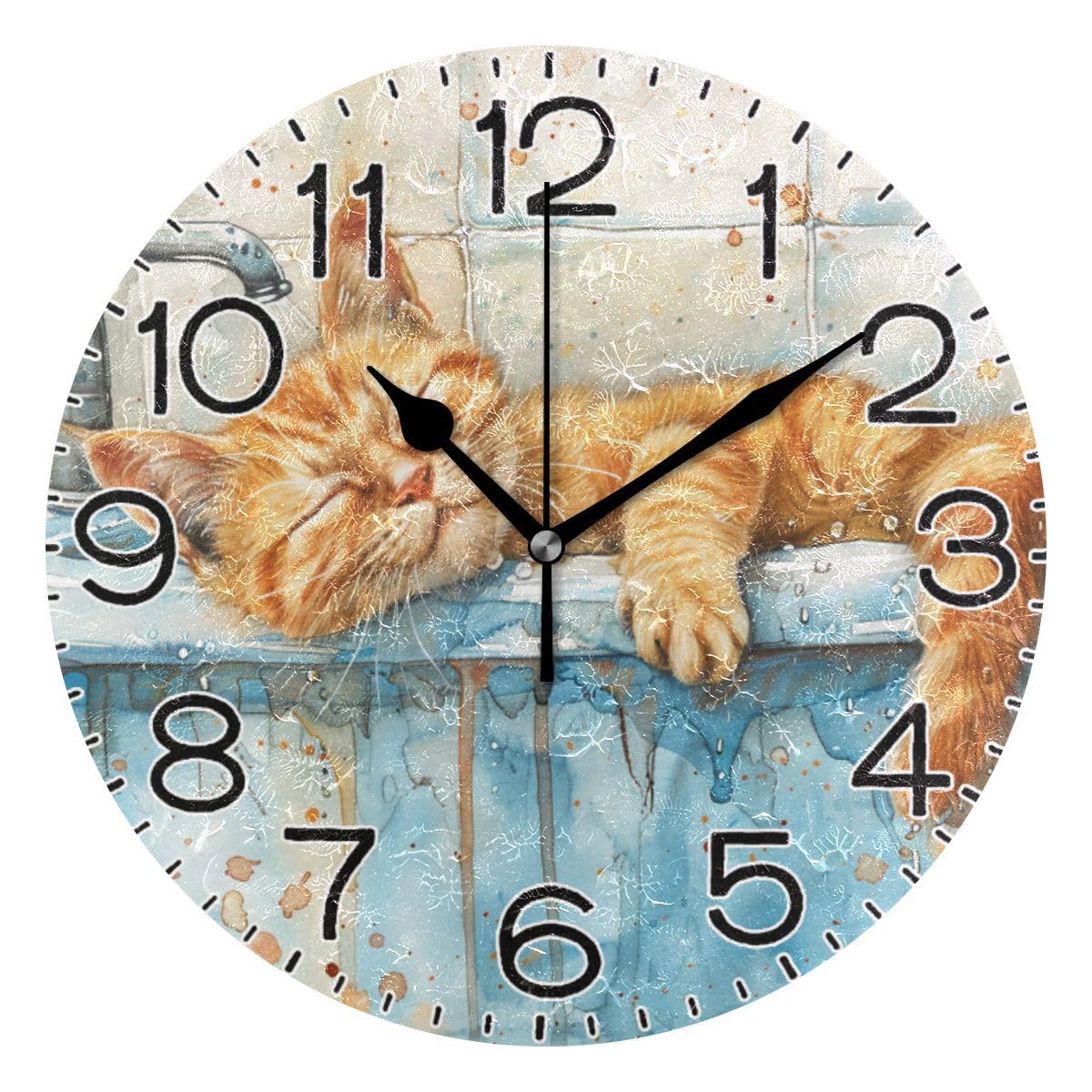 Horloge ronde rustique de qualité supérieure motif artistique chat