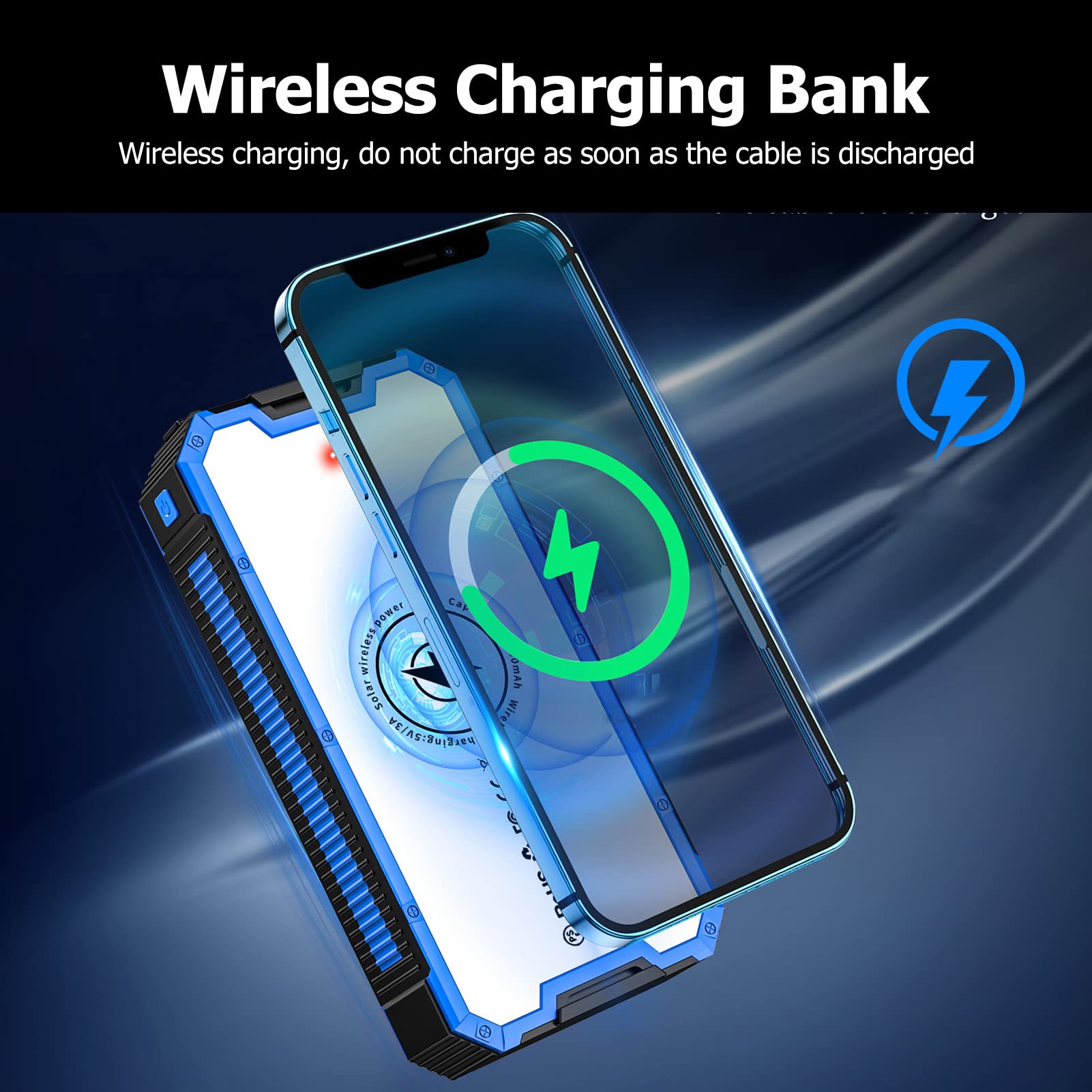 Chargeur Solaire Power Bank 36800 MAh avec Charge Rapide sans Fil, 4 Sorties USB, Entrée, 34 LED pour Le Camping en Plein Air, la Randonnée, Les Voyages