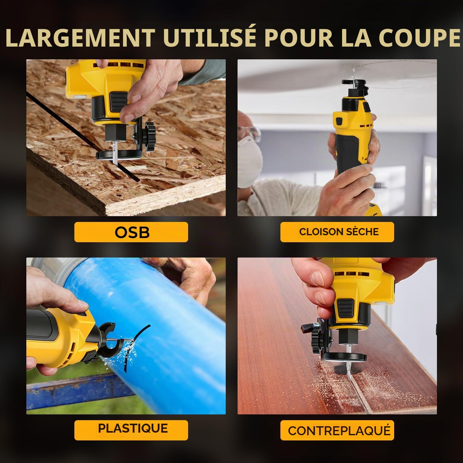 Coupe-cloison sèche sans fil pour Dewalt, 30 000 tr/min, scie à tronçonner sans balais avec lumière LED, scie rotative à profondeur réglable pour cloison sèche, kit de scie à spirale compacte pour