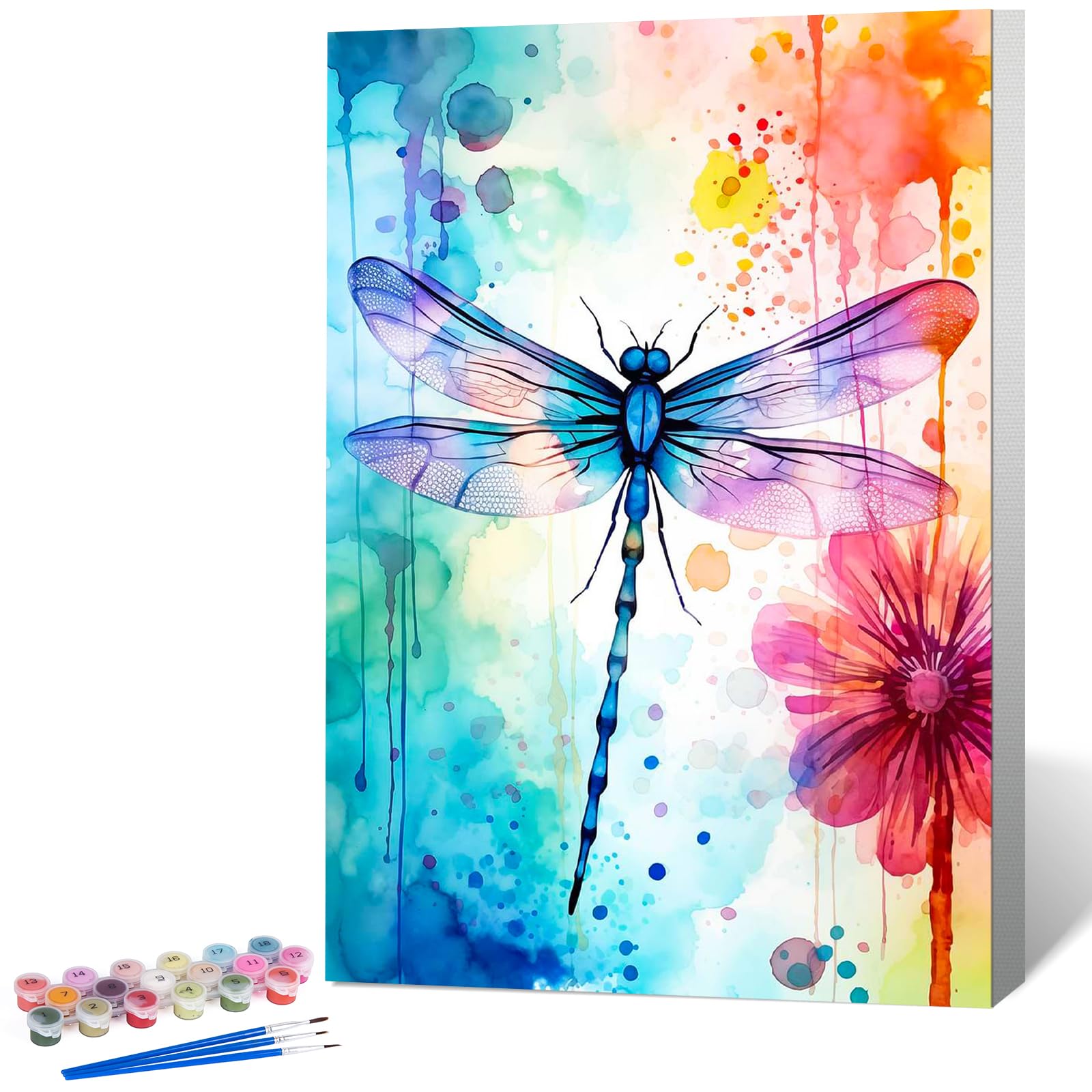 Okarinaart Opfuk2601-07 Paint By Numbers For Adults With Frame Dragonfly, Painting By Numbers For Adults With Frame Animal, Diy Acrylic Framed Adult Paint By Number Canvas Kits, Perfect For Home Decor Gift 8 X 12 Inch
