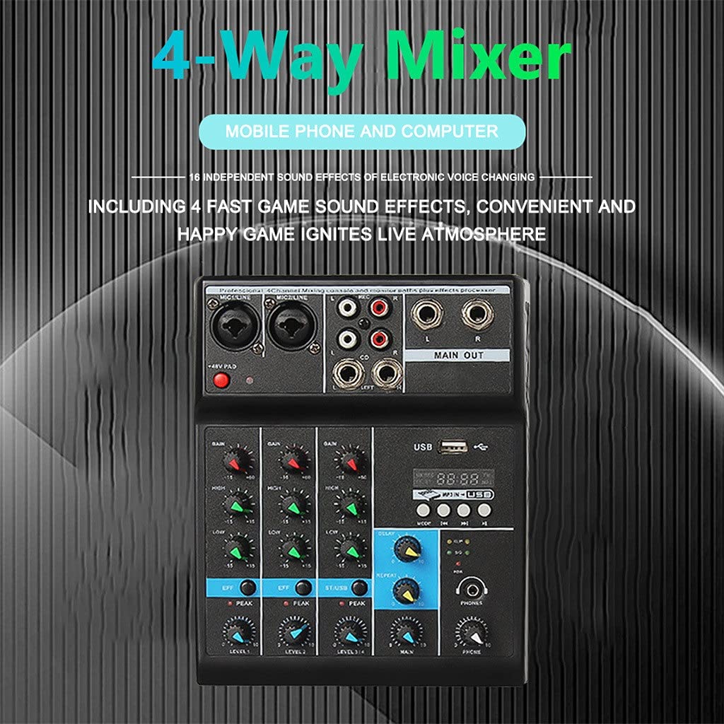 Interfaccia USB Alimentazione di Ingresso del Computer Mixer Audio a 4 canali F-4a Console di missaggio Audio Portatile Compatibile con Bluetooth