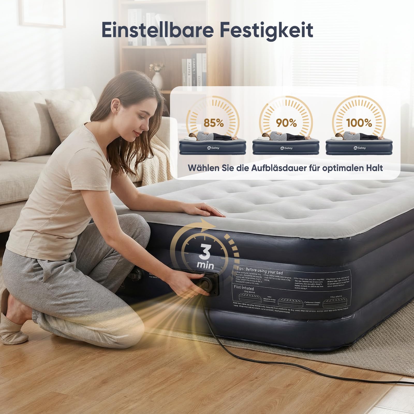 Sekey XXL Luftmatratze selbstaufblasend für 1 Person 203×102×40cm, extra hohes Luftbett Einzelbett mit integrierter Pumpe, angenehm weiche, beflockte Oberfläche, schnell aufblasbar und platzsparend