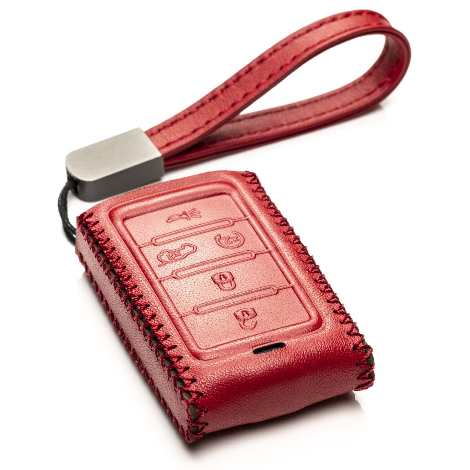 Vitodeco Genuine Leather Smart Key Fob Case Compatible with Jeep Wagoneer, Jeep Grand Wagoneer, Jeep Grand Cherokee 2022-2025 (5-Button, Red)