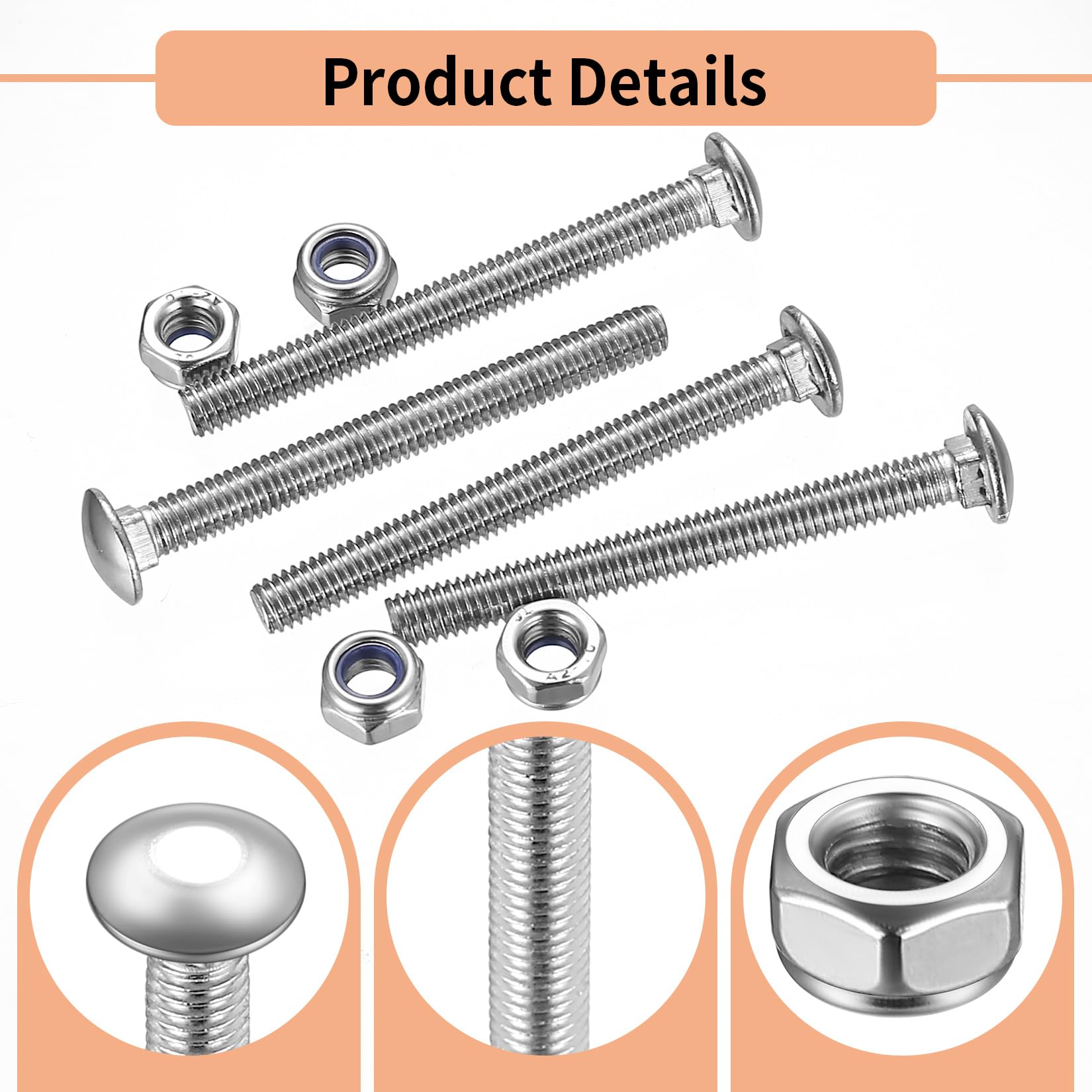 M6 Coach Bolts, 40 Pcs Cup Square Carriage Bolts and Nuts Set, M6 x 60mm Coach Screws, Coach Bolts with Hex Nuts, Long Bolts, Carbon Steel - Image 3