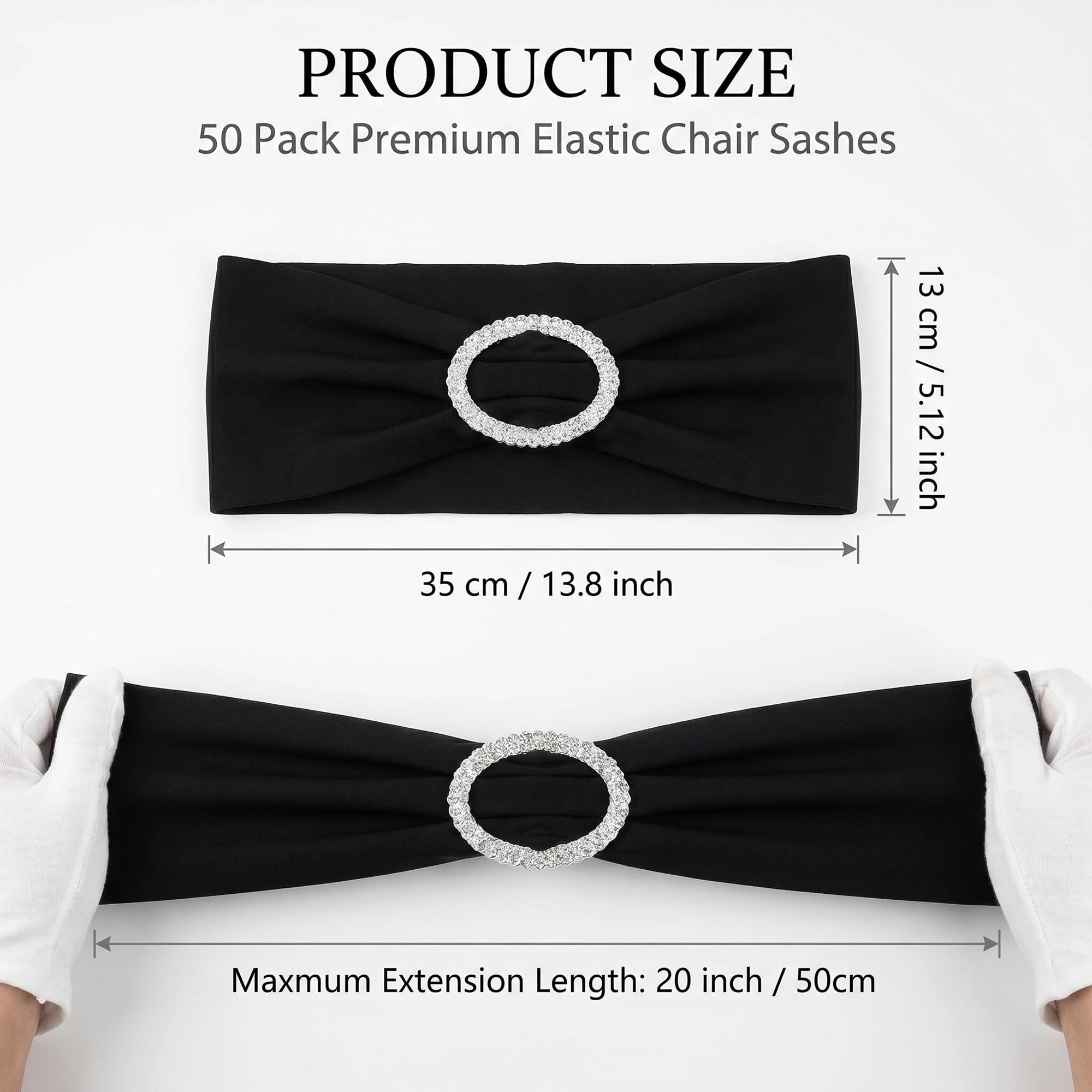 50 x elastyczne szarfy na krzesło z okrągłą klamrą, spandeks, pokrowce na krzesła ślubne, opaski na krzesło, dekoracja na ślub, baby shower, bankiet, przyjęcie, urodziny, imprezę (czarne)