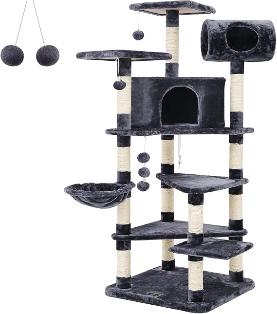 FEANDREA XXL Climbing Pole Multiple Level Climbing Pole for Cats, 165 cm, Smoke Gray