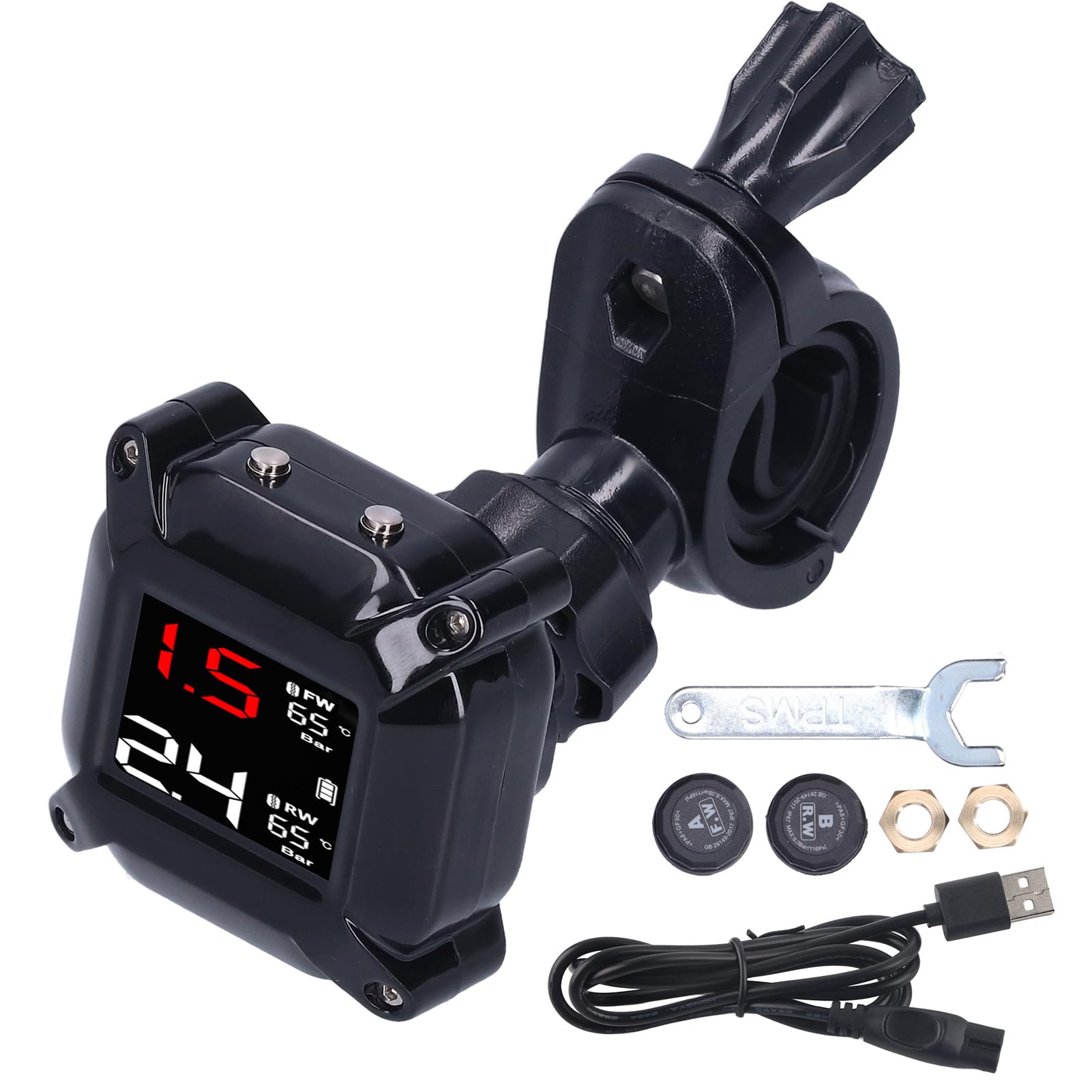 Monitor Pressione Pneumatici, TPMS Moto con Ricarica Magnetica USB con Display LCD a Colori, Sensori da 0 a 6,6 Bar, Avvisi di Pressione e Temperatura in Tempo Reale per Moto