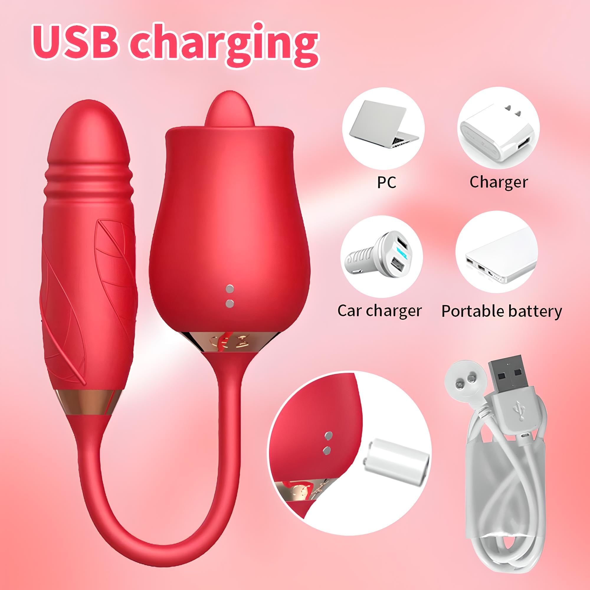 Rose Delight - Vibratore per esperienze sensoriali intense - 10 modalità di leccata e suzione, silicone medico, impermeabile
