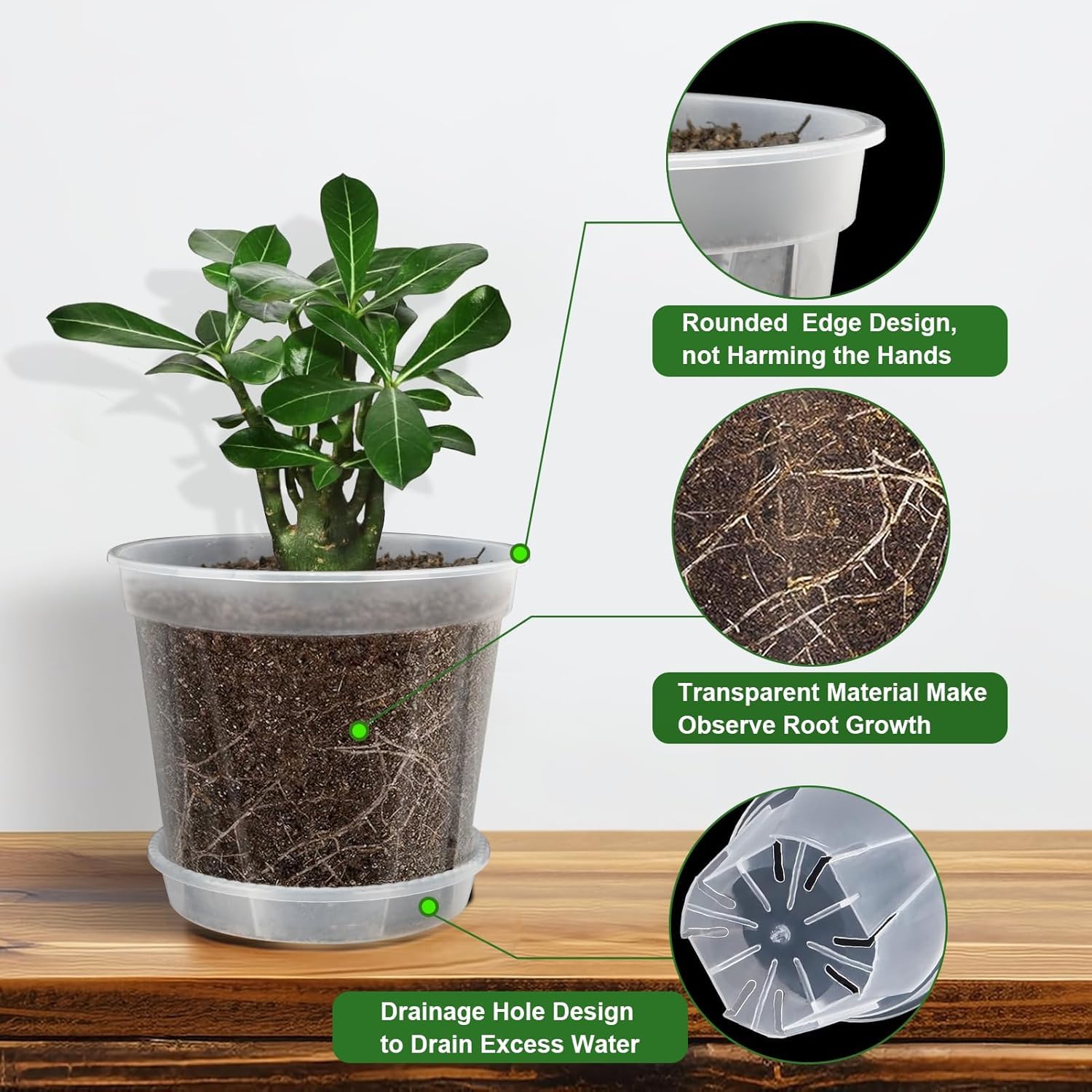 Lot de 25 pots de fleurs de jardin en plastique transparent avec plateaux de drainage, pots de pépinière avec trous de drainage pour la propagation des légumes, plantes grasses, fleurs, comprend