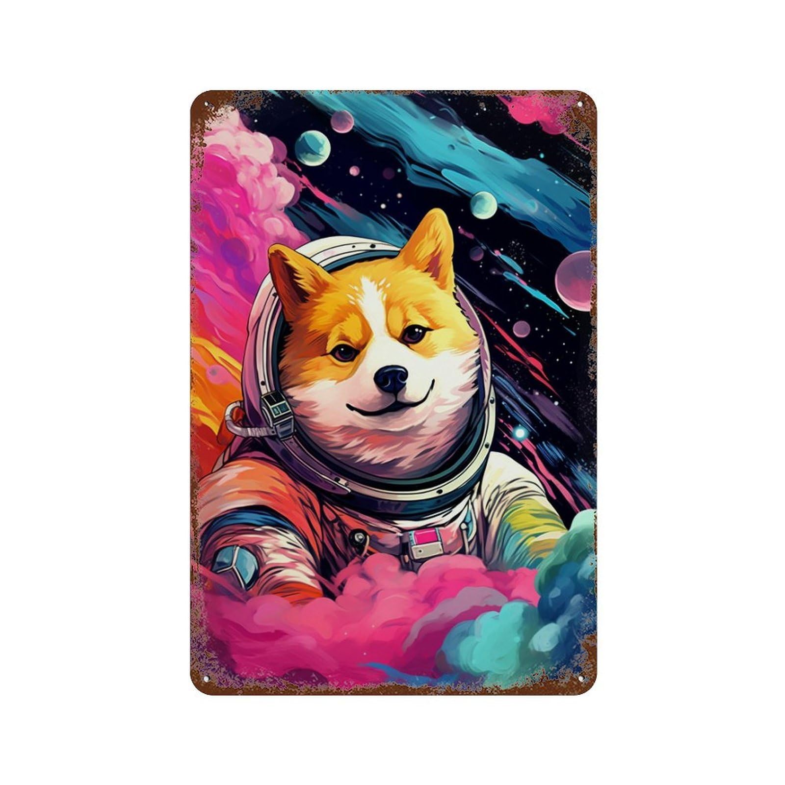 Garage Style Cosmic Canine Explorer-3 Decorative Tin Sign 11.8"x7.9", Shabby Chic Decor for Bar And Workshop