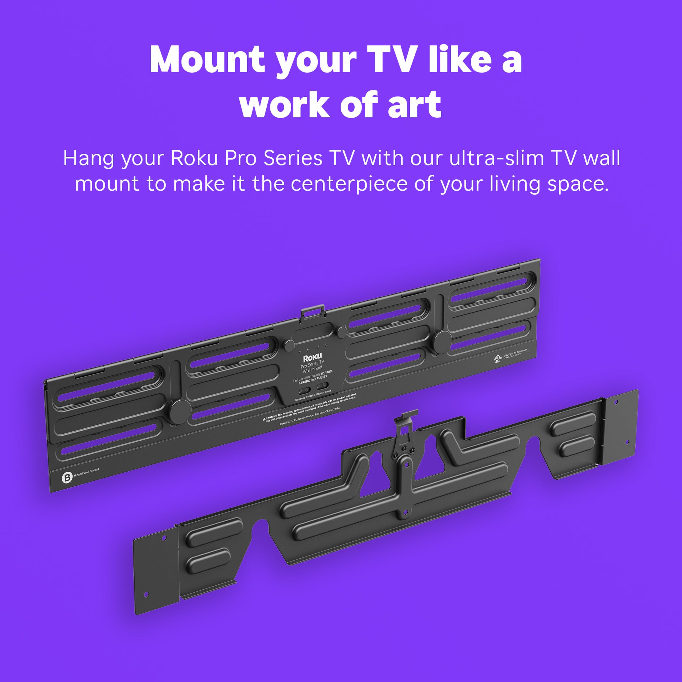 Roku Kit de Montaje en Pared para TV Pro Series de 75 Pulgadas, Ultrafino con diseño Minimalista y Plano, Soporte para TV con bisagras y Soporte para un fácil Acceso a los Cables
