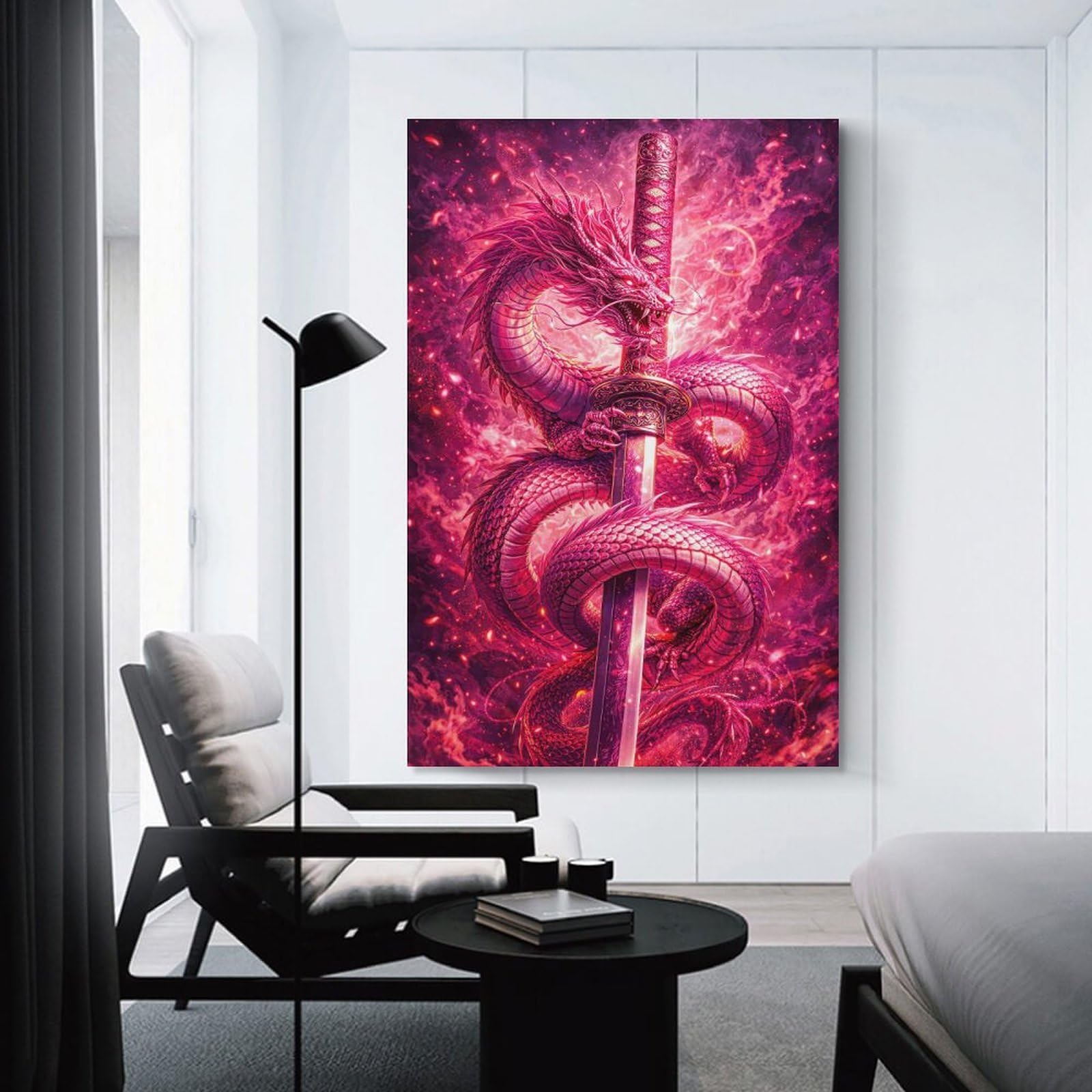 Junmoney Dragon Wrapped Around A Katana Wall Picture Print 08x12inch(20x30cm), for Corridors, Hallways Or Apartment Entries, Wall Decor to Refresh Empty Corners