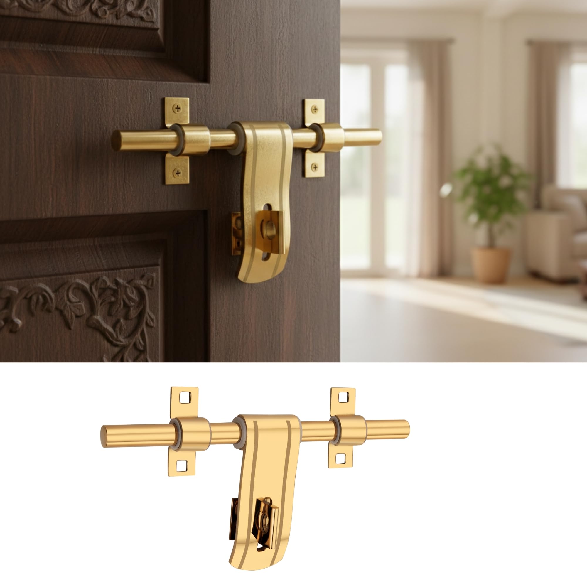 faith Wave Aldrop 10 Inch | Stainless Steel Door Locking Bar | PVD Gold Finish | Heavy Duty Aldrop for Main Door, Bedroom & Bathroom | Premium Single Door Hardware with Screws