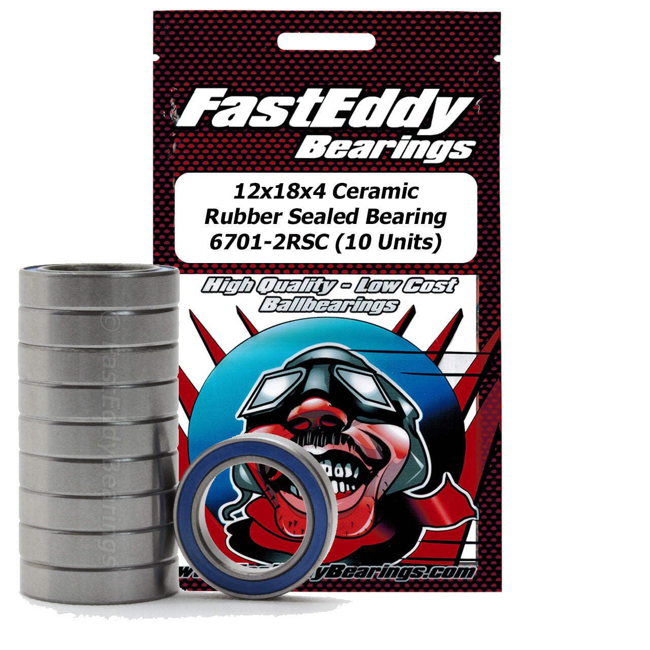 FastEddy Bearings 12x18x4 Ceramic Rubber Sealed Bearing 6701-2RSC (10 Units)