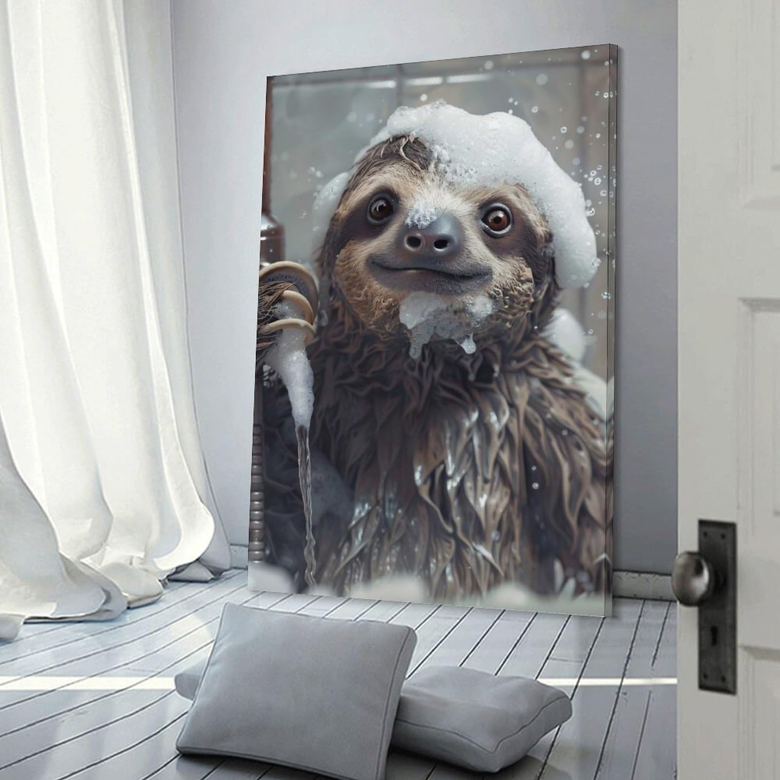 Junmoney Sloth in A Bubble Bath Canvas Art Print, 12x18inch(30x45cm), for Wall Displays, Bedrooms Or Room Updates, Home Wall Art for Statement Displays