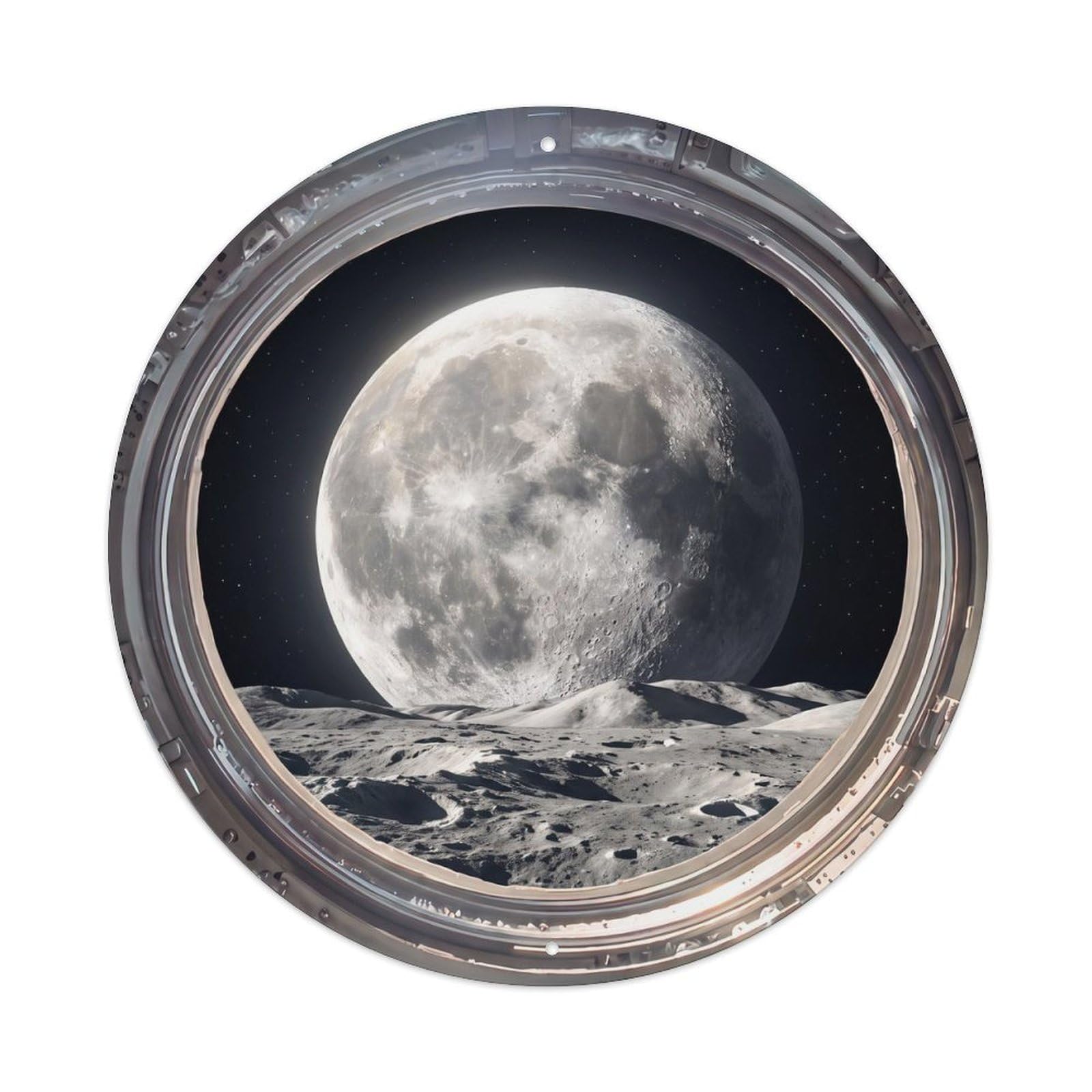 Full Moon Surface from Space Station Porthole Metal Tin Sign