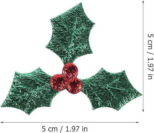 Miniatura 6 de 100 piezas de bayas de acebo artificiales con hojas verdes de Navidad, ramas de baya de acebo, accesorios de decoración para bricolaje, adorno