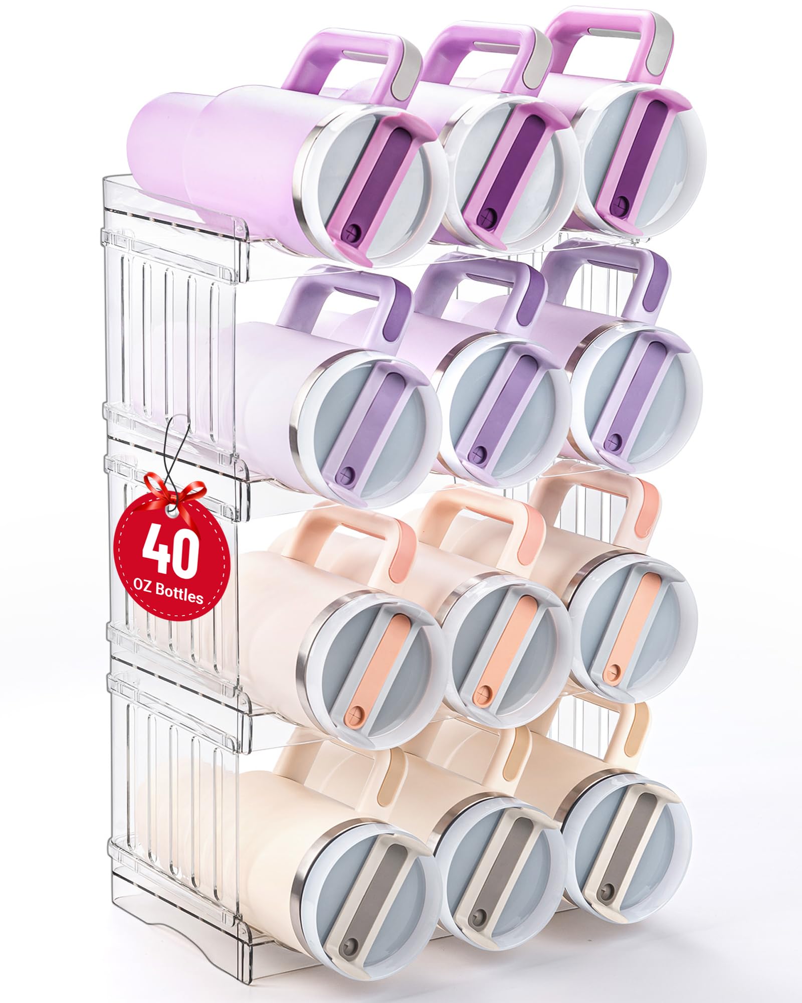 Large Tumbler Organizer for Stanley Cup 40 oz, Patented Kitchen Pantry Organizers and Storage for Stanley Cup Accessories, Stackable Water Bottle Organizer Holder Gifts 4Pack Large-12-bottle