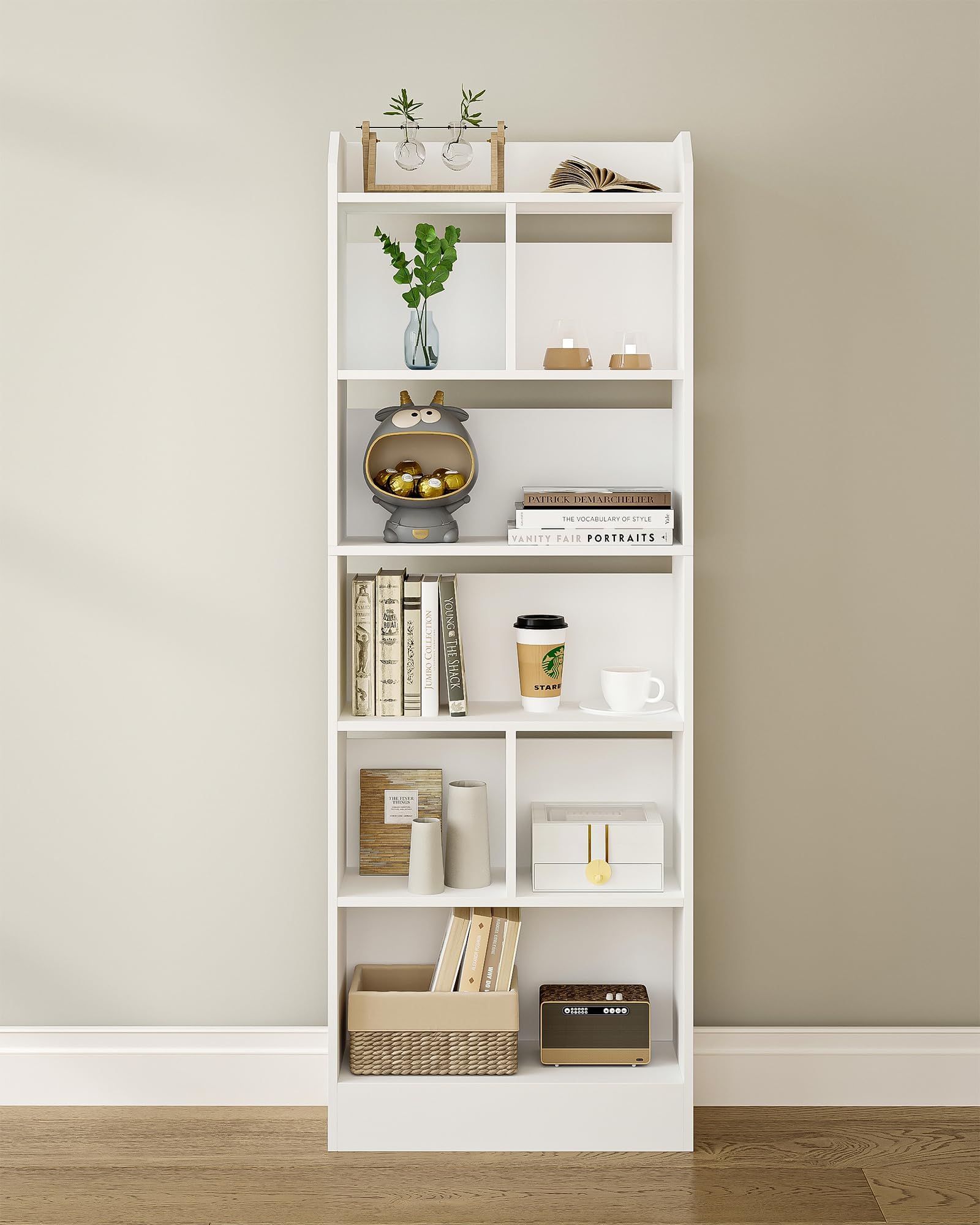Hzuaneri Bibliothèque 6 Niveaux cloison, 24 x 60 x 170 cm Blanc | Étagère, Meuble de Rangement Livres, Cloison Séparateur, Présentoir, Pour Salon, Chambre, Bureau, BC11103X