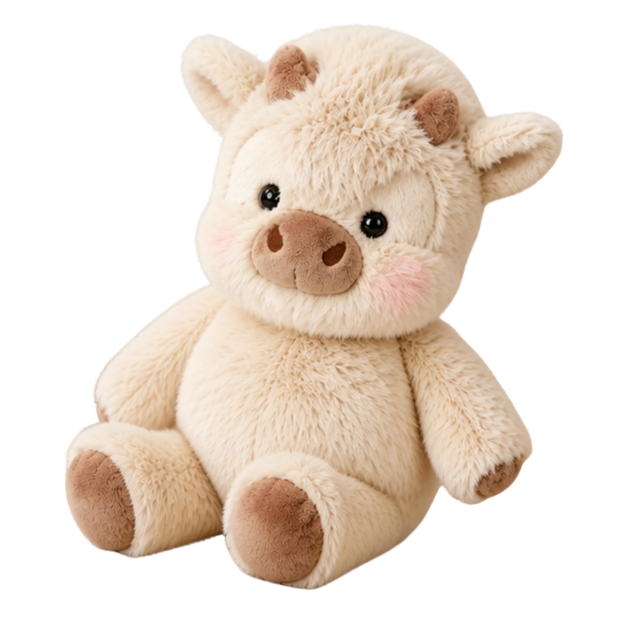 Highland Cow Plush Toy, 13.8in Soft Stuffed Animal with Fluffy Fur & Curved Horns, Farmhouse Home Decor, Cuddly Scottish Highland Cattle Gift for Adults & Collectors