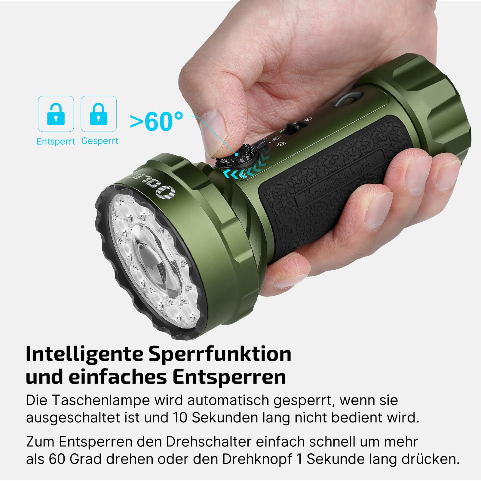 OLIGHT Marauder Mini 2 LED extrem helle Taschenlampe 10000 Lumen 750 Meter, USB-C aufladbare Taschenlampen mit 5Lichtmodi, IPX8 Handlampe mit Flut-und Fokussiertes Licht für Outdoor Camping (OD Green)