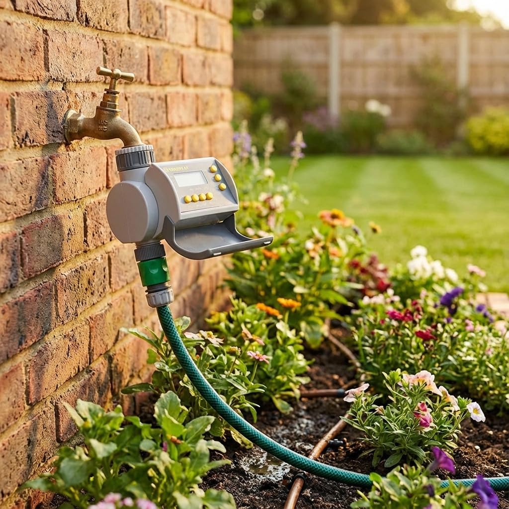 Suinga Programmatore di irrigazione automatico per giardino - Timer digitale per rubinetto con controllo dell'acqua e risparmio energetico, grigio