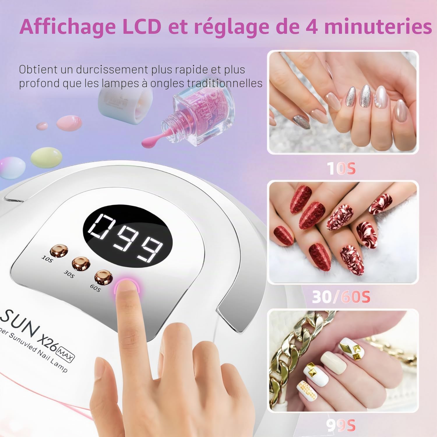 Lampe à Ongles UV LED 380W avec 81 Perles, Séchoir à Vernis Gel avec Capteur Automatique & 4 Minuteries, Professionnel pour Ongles des Mains et Pieds
